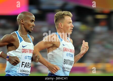 Stratford, la Grande-Bretagne. 12Th Aug 2017. Mohamed Farah (GBR) et Andrew BUTCHART (GBR) dans la mens 5000m. Championnats du monde d'athlétisme de l'IAAF. Stade olympique de Londres. Queen Elizabeth Olympic Park. Stratford. Londres. UK. 12/08/2017. Banque D'Images