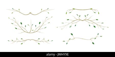 Arbre branche brindille art designer feuillage différentes branches, feuilles naturelles page texte anniversaire aquarelle set style éléments diviseur de collection. Vecto Illustration de Vecteur