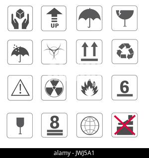 Symbole fragile et symbole d'emballage icons set vector Banque D'Images