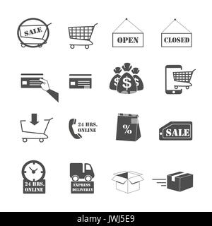 Achats en ligne et e-commerce icons set vector Banque D'Images