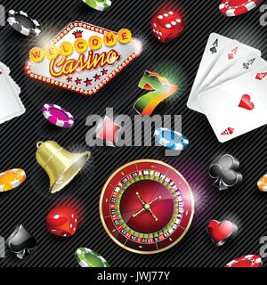 Vector illustration modèle casino transparente avec des éléments de jeu sur fond à rayures sombres. EPS 10 design. Illustration de Vecteur
