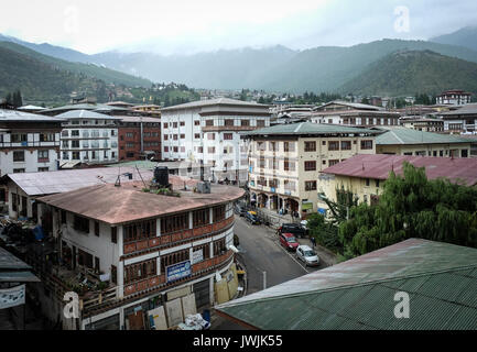 Thimphu, Bhoutan - Aug 29, 2015. Immeubles situés au quartier des affaires, à Thimphu, Bhoutan. En Asie du Sud, le Bhoutan se classe premier à la liberté économique, la facilité Banque D'Images