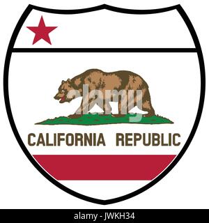 Drapeau de l'état de Californie dans une interstate sign over a white background Illustration de Vecteur