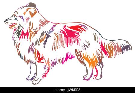 Portrait décoratives colorées de l'article profil de Sheltie(Shetland Sheepdog), vector illustration isolé sur fond blanc Illustration de Vecteur