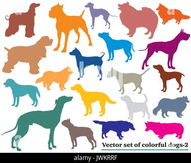 Vector set de chiens de races différentes isolées colorés silhouettes sur fond blanc. Partie 2 Illustration de Vecteur