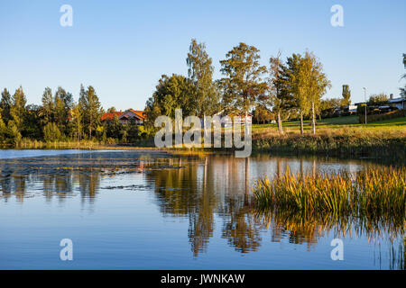 Un cottage traditionnel se distingue par le Lakeside en Suède, de Hedemora Banque D'Images