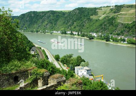 Le Rhin à Boppard vu de Rheinfels Château Allemagne Banque D'Images