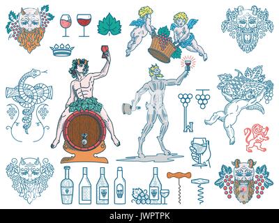 Ensemble d'insignes et de vin de couleur des icônes pour toute utilisation Illustration de Vecteur