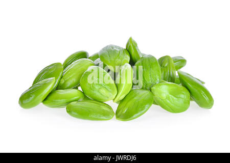 Pile de SATO, parkia speciosa graines ou haricots amers isolé sur fond blanc Banque D'Images