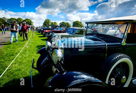 Biggar, South Lanarkshire - 44e rallye de véhicules anciens. Une vue générale, le champ Afficher avec des centaines de véhicules anciens sur l'affichage. Banque D'Images