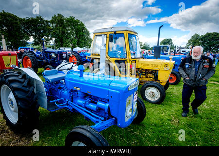 Biggar, South Lanarkshire - 44e rallye de véhicules anciens. Un homme d'admirer les tracteurs d'époque. Banque D'Images