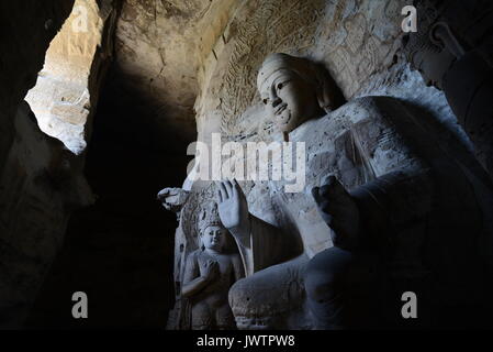 Grottes de Yungang Bouddha sculptées en pierre shanxi Datong Chine Banque D'Images