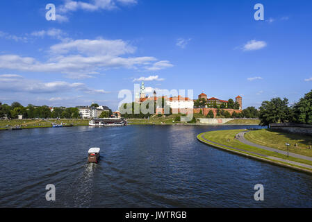 Cracovie, rivière Weichsel, le palais royal de Wawel sur Banque D'Images