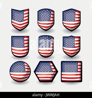 Fond blanc de trois couleurs dimensions définir les indicateurs united states of america différentes formes Illustration de Vecteur