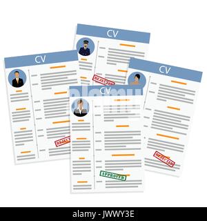 Concours d'illustration vectorielle, à la recherche, au concept d'entrevue avec les cv. CV curriculum vitae avec l'homme et femme photo Illustration de Vecteur