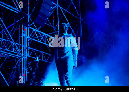 BENICASSIM, ESPAGNE - 14 juil : Major Lazer (electronic music band composé de producteur Diplo, Jillionaire et Walshy Fire) produisent en concert à F Banque D'Images