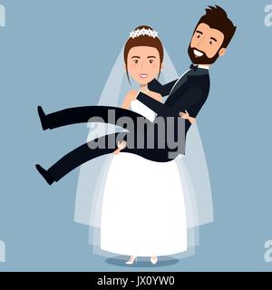 Tout couple marié mariée porte groom dans les bras d'illustration vectorielle de mariage Illustration de Vecteur