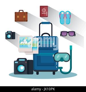 Sac de voyage de vacances avec poignée sur roues vector illustration Illustration de Vecteur