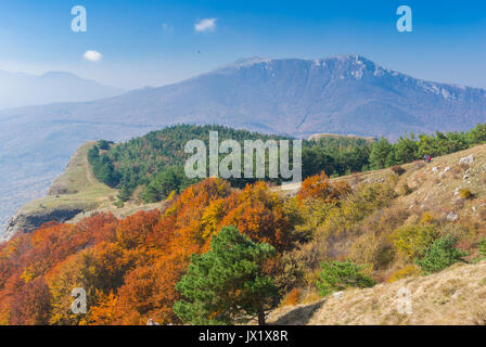 Voir l'alpage de Demerdzhi à Chatyr-Dah massif montagneux en Crimée) à l'automne Banque D'Images