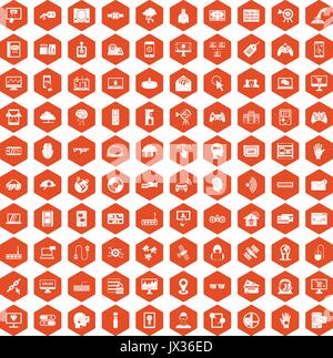 100 icônes virtuelles orange hexagonale Illustration de Vecteur