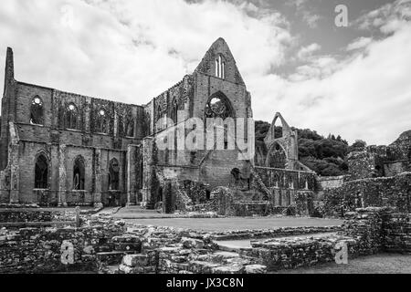 Photo en noir et blanc de l'abbaye de Tintern, près de Chepstow, au Pays de Galles Banque D'Images