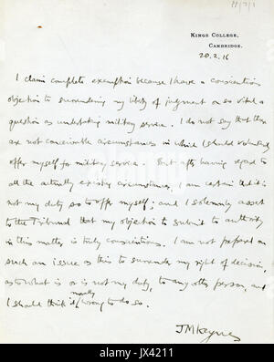 Keynes conscentious objection 1916 Banque D'Images