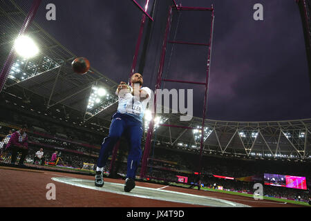 La société britannique Nick Miller concurrentes dans le lancer du marteau hommes pendant le jour final de la huit Championnats du monde IAAF 2017 à la London Stadium. Banque D'Images