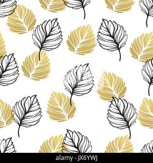 L'automne d'or floral background. Glitter transparent avec motif texturé automne feuille noir et doré. Vector illustration Illustration de Vecteur