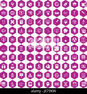 100 icônes analytics violet hexagonale Illustration de Vecteur