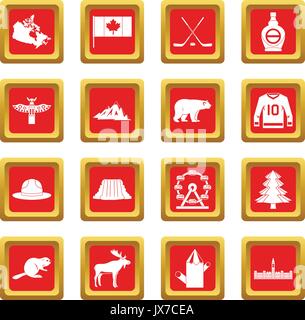 Canada travel icons set red Illustration de Vecteur