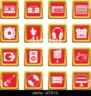 Studio d'enregistrement rouge articles icons set Illustration de Vecteur