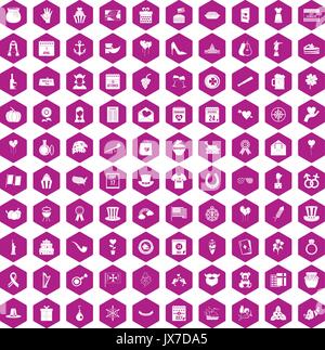 100 icônes de calendrier violet hexagonale Illustration de Vecteur