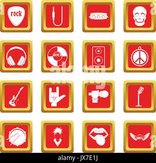 La musique rock icons set red Illustration de Vecteur