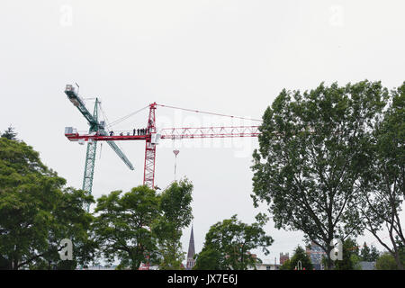 Faire des exercices d'entraînement des pompiers sur grue. Victoria, Colombie-Britannique, Canada Banque D'Images