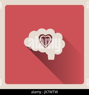 Dans l'amour la pensée par cerveau illustration sur la place rouge avec l'ombre d'arrière-plan Illustration de Vecteur