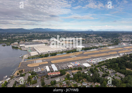 Vue aérienne de l'Aéroport Municipal et Boeing Renton Factory, Renton, Washington State, USA Banque D'Images