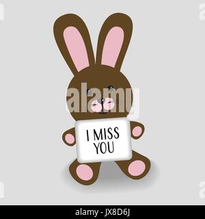 Lapin rose avec message I miss you illustration sur fond gris Illustration de Vecteur
