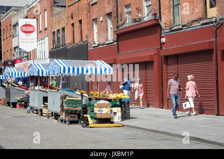 Moore Street market dans la ville de Dublin, Irlande. Banque D'Images