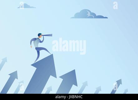 Businessman à la binoculaire avec flèche financière sur l'homme d'affaires réussi Graph Concept augmentation de croissance Illustration de Vecteur