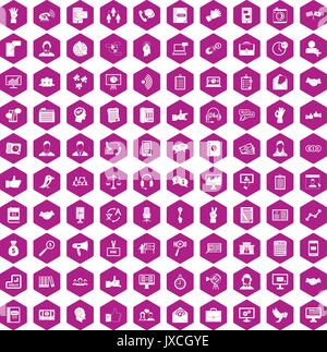 100 icônes dialogue violet hexagonale Illustration de Vecteur