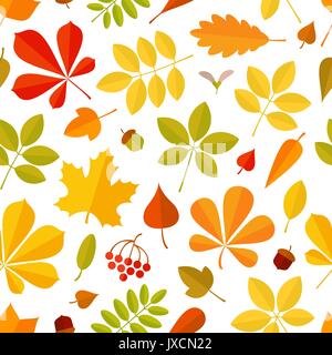 Modèle sans couture automne feuille tombante isolé sur fond blanc. Illustration de Vecteur