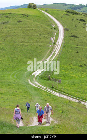 Les promeneurs sur les South Downs Way entre Downs et Harting Pen Hill, West Sussex, England, UK Banque D'Images