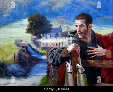 L'APPEL DE SAINT ANDREW - DIDLING - dans cette peinture André Durand a localisé l'appel d'Andrew, son Saint patron, dans le Sussex Ouest, près de l'église du berger, dédiée à Saint Andrew. Banque D'Images