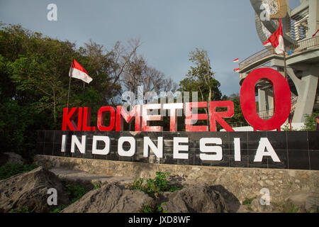 Kilomètre Zéro signe en pointe nord de l'Indonésie, Pulau Weh, Aceh Banque D'Images