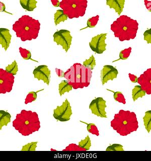 Un motif de feuilles, fleurs et bourgeons d'hibiscus. Vector illustration Illustration de Vecteur