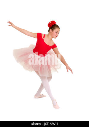 Jeune gracieuse ballerine en Tutu rose et rouge Banque D'Images