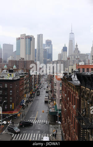 New York, USA. 7e mars. Vue depuis le pont de Manhattan de Chinatown. Banque D'Images