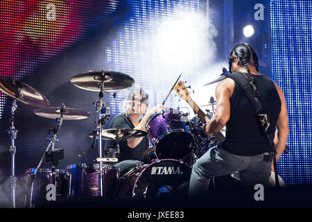 Vancouver, Canada. 14Th Aug 2017. Le groupe de heavy metal américain Metallica effectuer pendant leur 'WorldWired' tour au BC Place Stadium à Vancouver, BC, CANADA. Crédit : Jamie Taylor/Alamy Live News. Banque D'Images