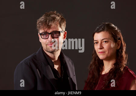 Edinburgh, Ecosse, Royaume-Uni. 16 août, 2017. Jour 5 Edinburgh International Book Festival. Photo : Karl Geary et Samanta Schweblin. Pako Mera/Alamy Live News Banque D'Images