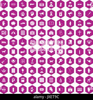 100 icônes don violet hexagonale Illustration de Vecteur